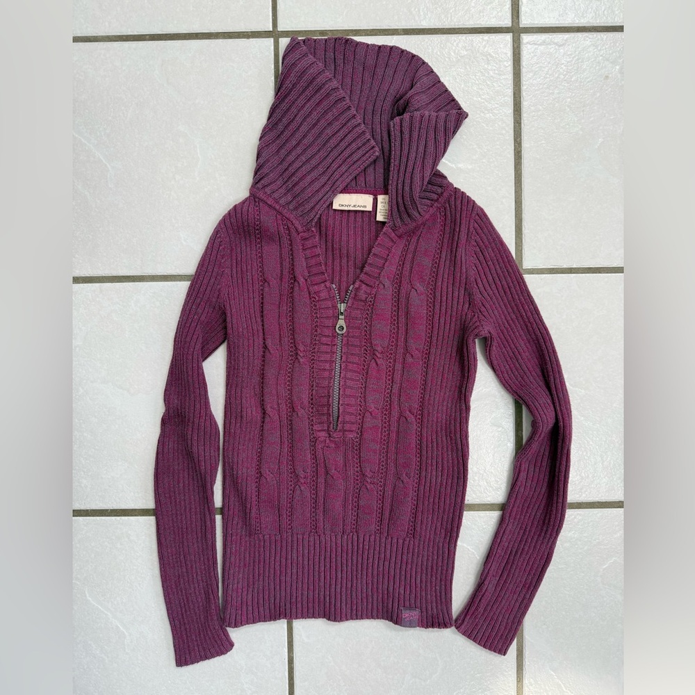 DKNY JeansPlum Cable Knit Hooded Sweater Size XSmall